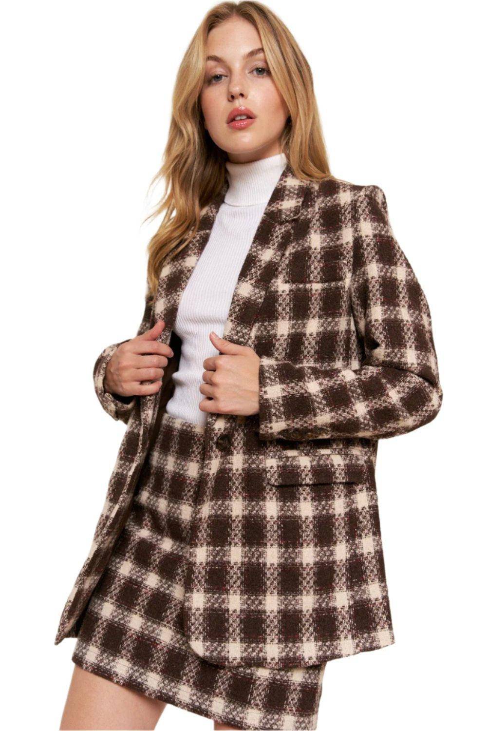 As If! Brushed One Button Plaid Blazer - Dapper Deluxe Fashion