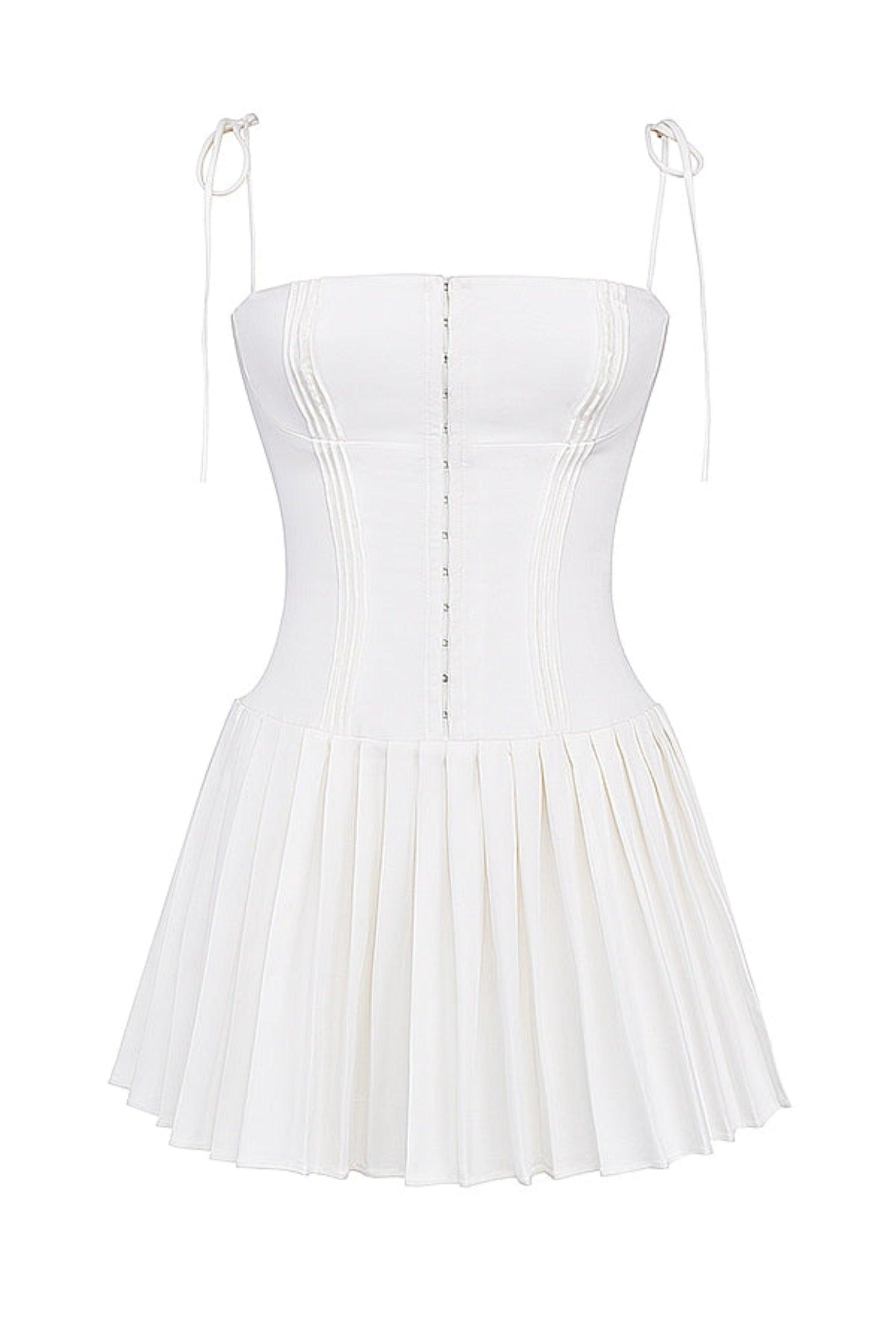 Louise White Pleated Mini Dress - Dapper Deluxe Fashion