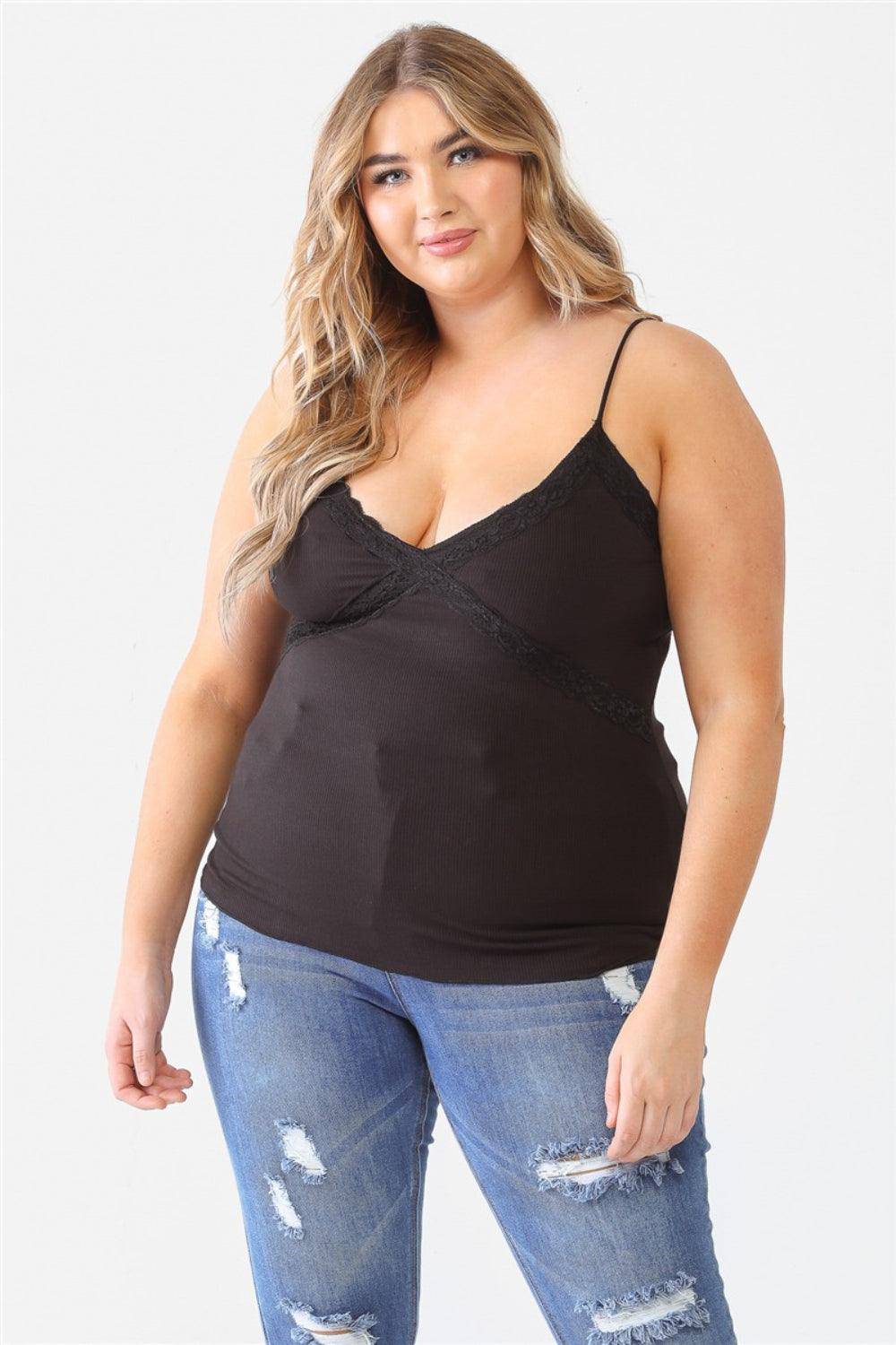 Zenobia Plus Size Lace Detail V-Neck Cami - Dapper Deluxe Fashion