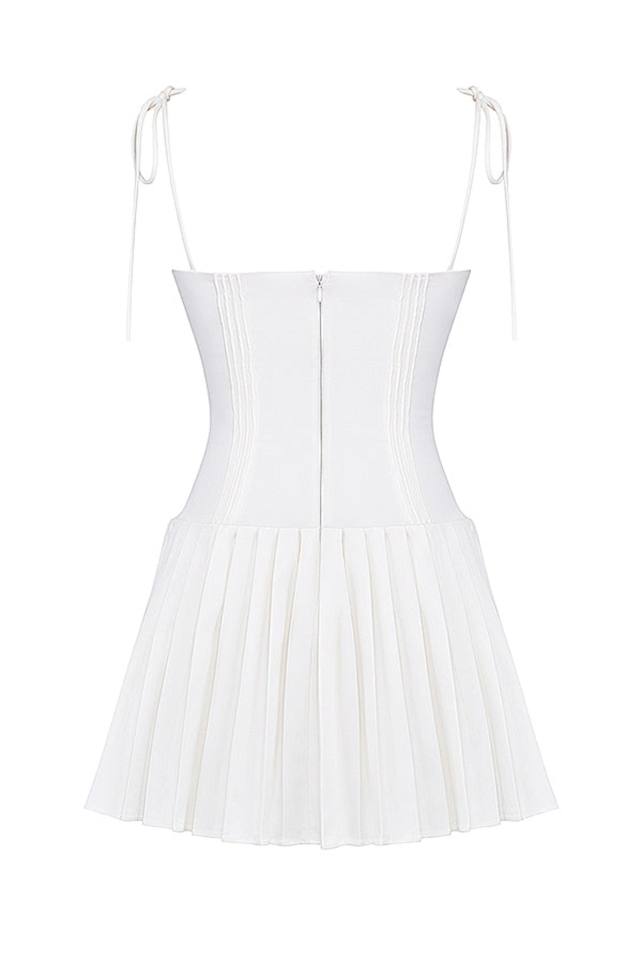 Louise White Pleated Mini Dress - Dapper Deluxe Fashion