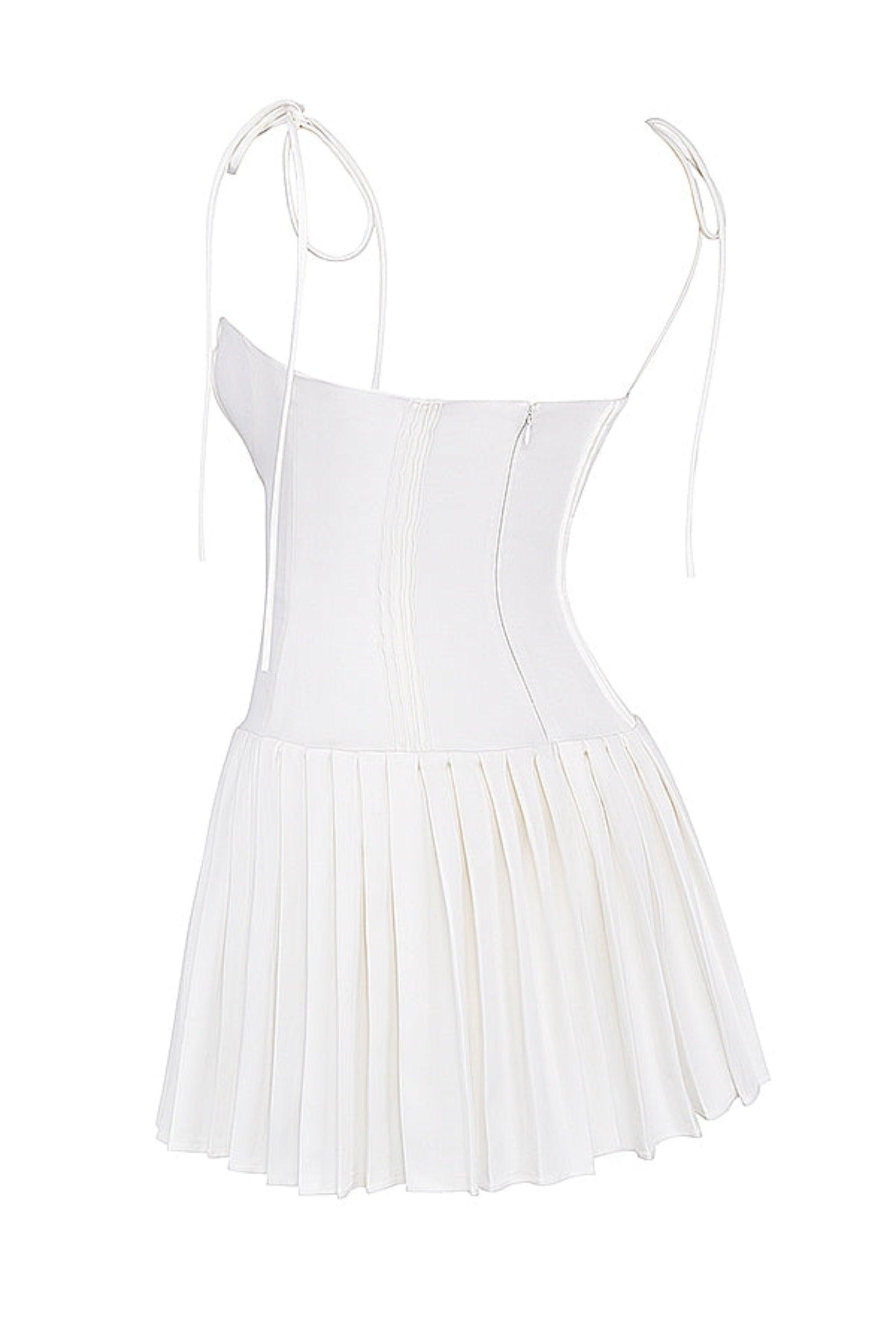 Louise White Pleated Mini Dress - Dapper Deluxe Fashion