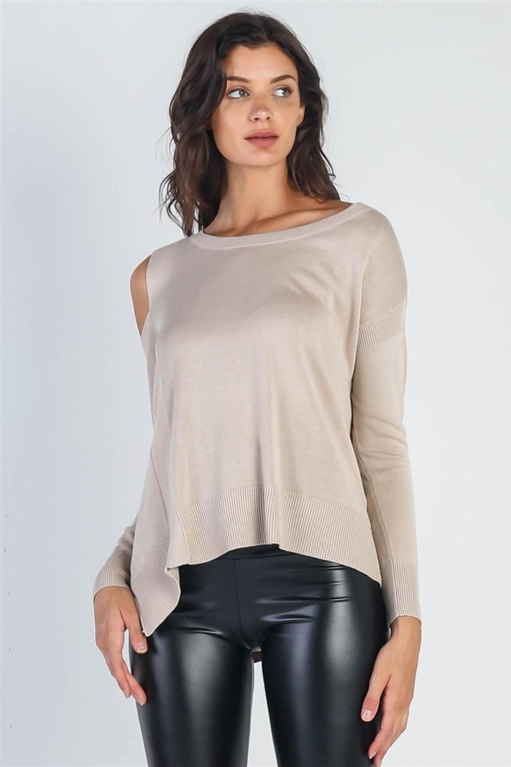 UNIQ Cold Shoulder Long Sleeve Knit Top - Dapper Deluxe Fashion