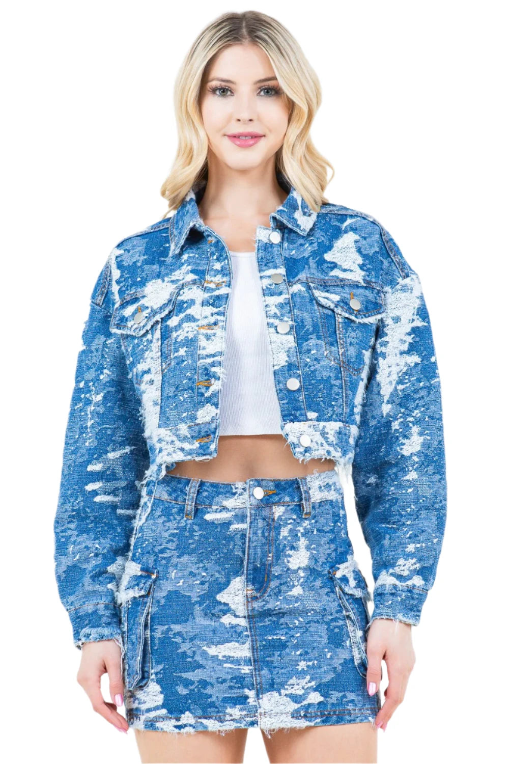 Skyline Jacquard Cropped Denim Jacket