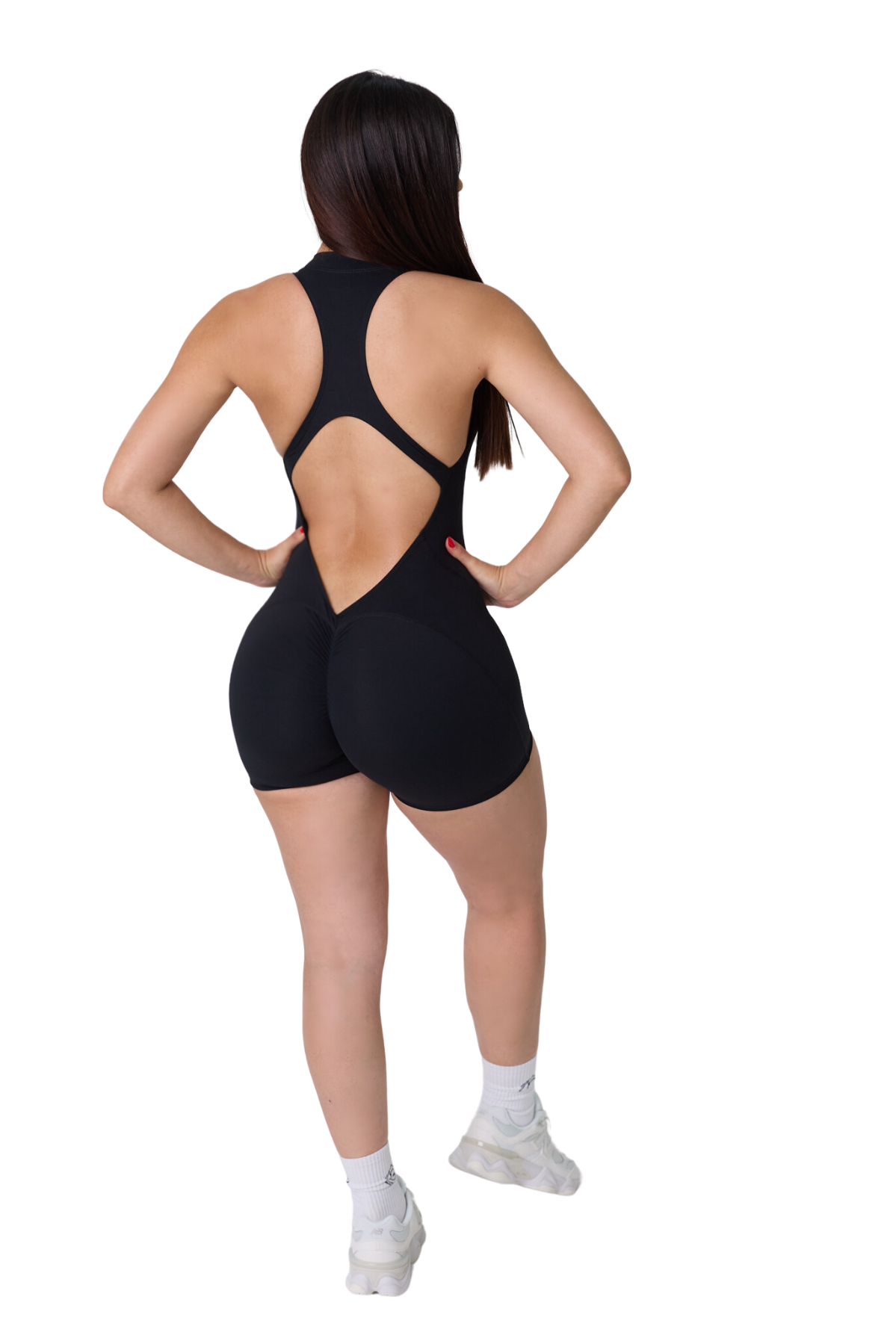 Mila Plunge-Zip Active Romper-Black