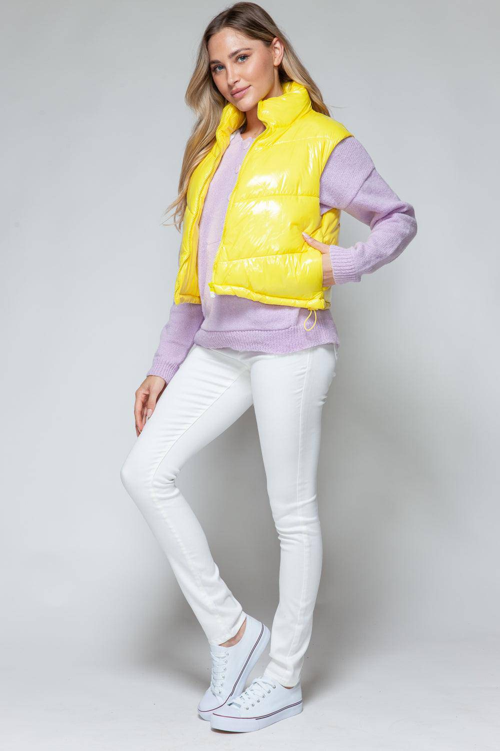 Sunshine Glossy Puffer Cropped Vest - Dapper Deluxe Fashion