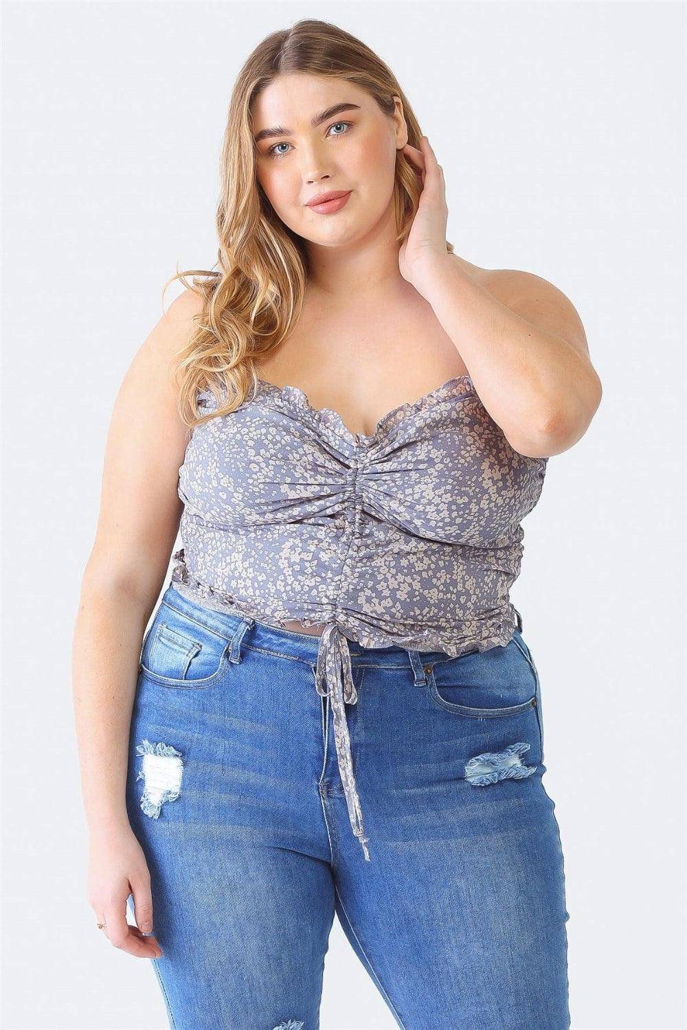 Zenobia Plus Size Drawstring Smocked Floral Tube Top - Dapper Deluxe Fashion