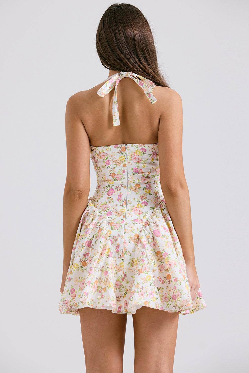 Azalea Meadow Print Cotton Halter Mini Dress - Dapper Deluxe Fashion