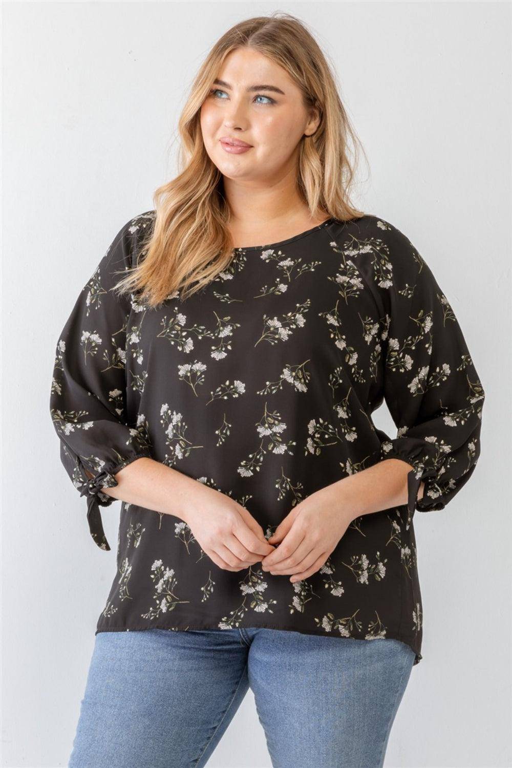 Zenobia Plus Size Floral Round Neck Blouse - Dapper Deluxe Fashion