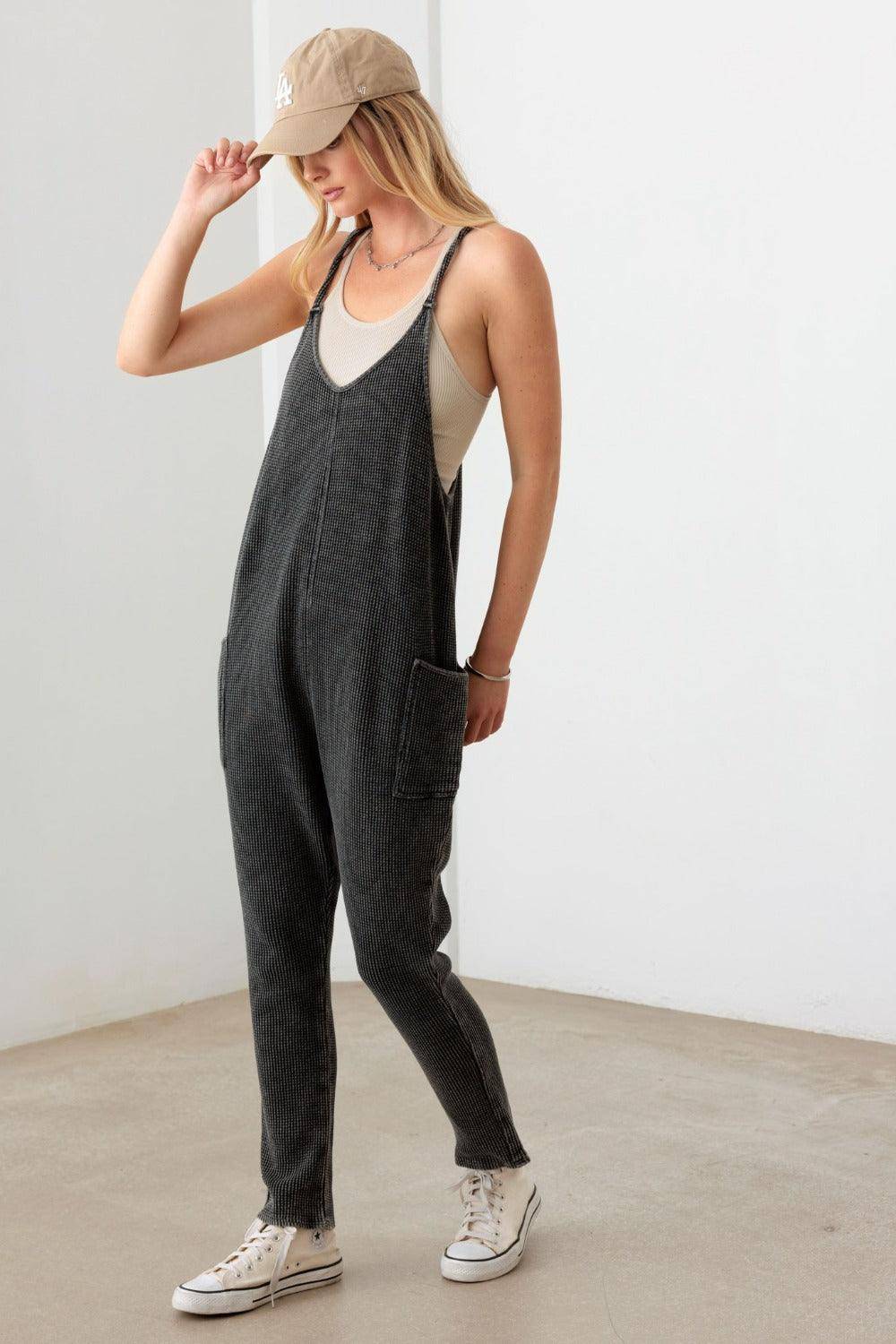 Le Lis Waffle Knit Side Pocket Jumpsuit - Dapper Deluxe Fashion