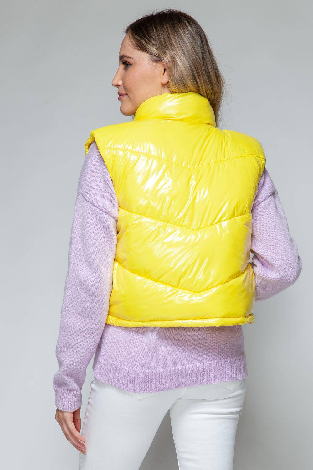 Sunshine Glossy Puffer Cropped Vest - Dapper Deluxe Fashion