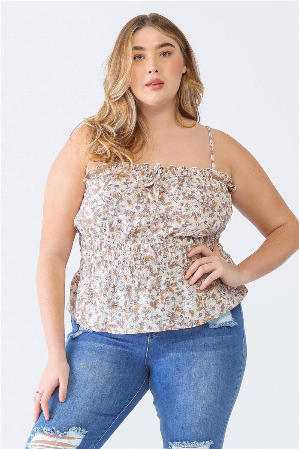 Zenobia Plus Size Frill Floral Square Neck Cami - Dapper Deluxe Fashion