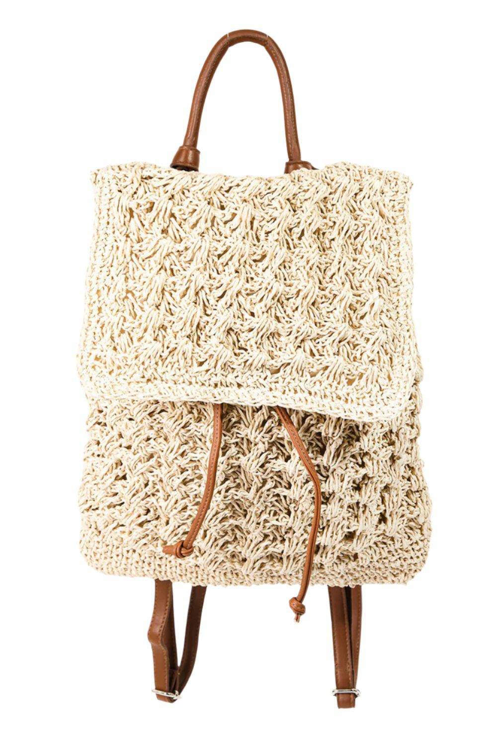 Straw Braided Faux Leather Strap Backpack - Dapper Deluxe Fashion