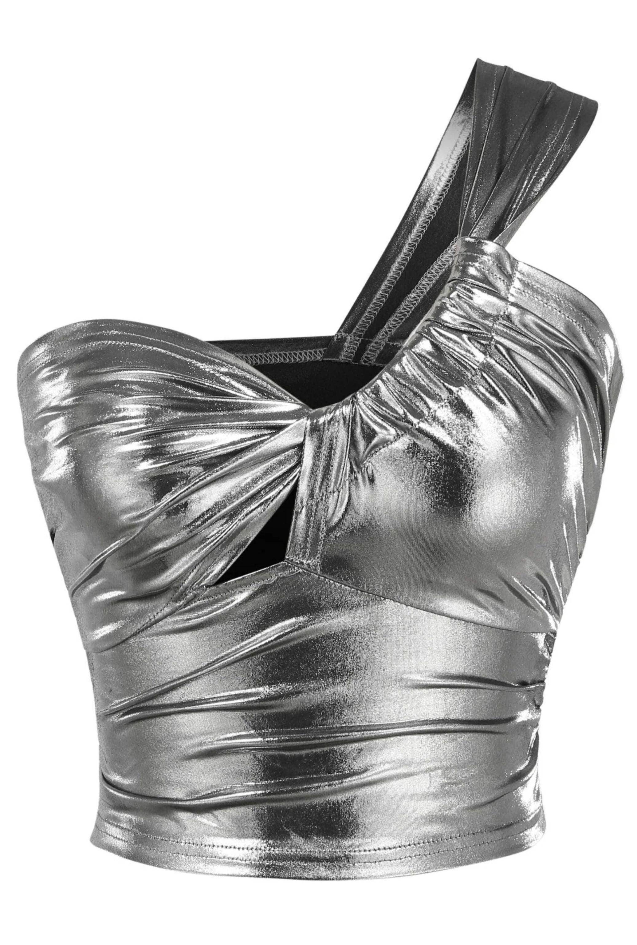 XENA METALLIC ASYMMETRICAL NECK CROP TOP - Dapper Deluxe Fashion