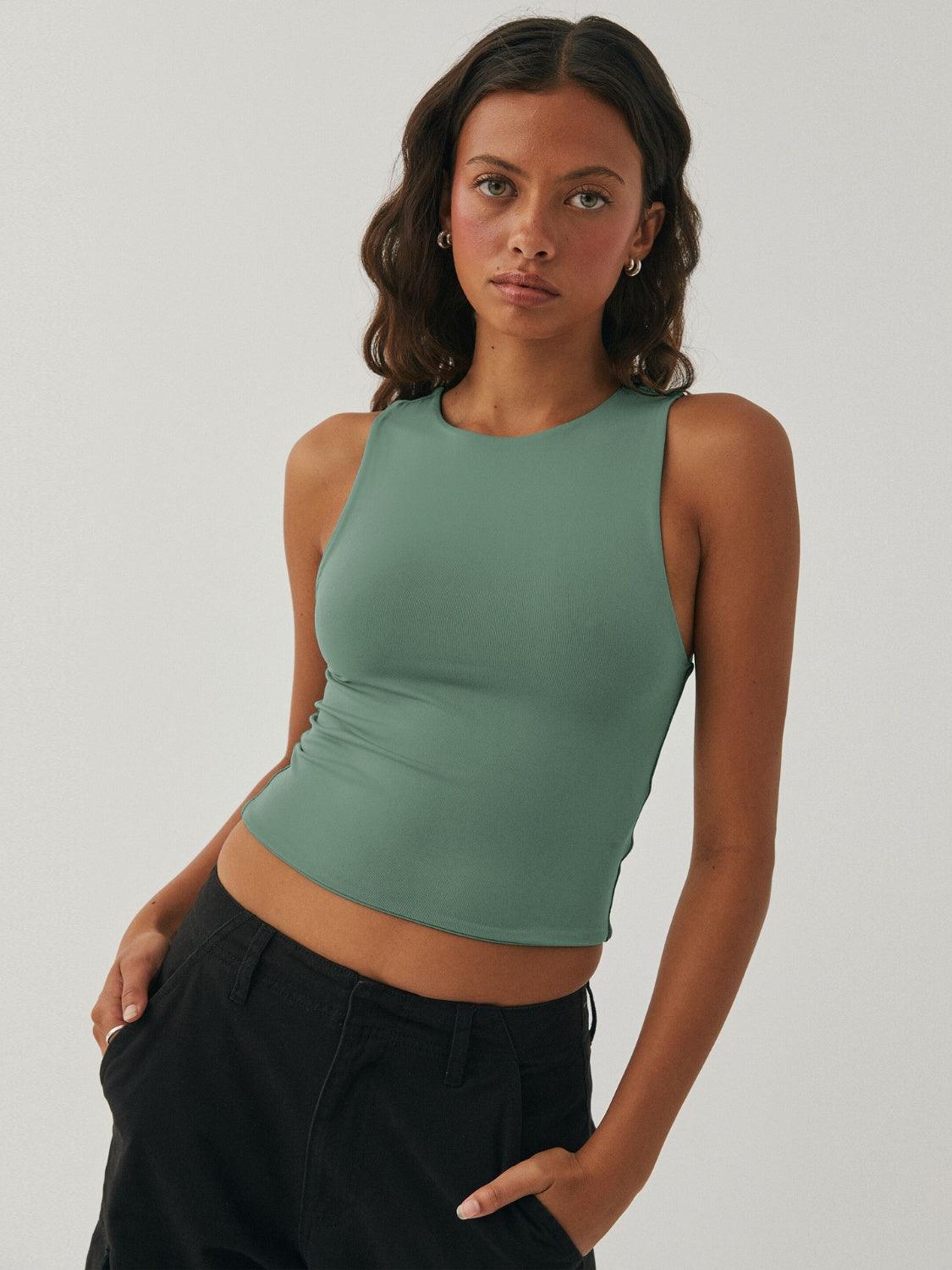 Round Neck Cropped Tank - Dapper Deluxe Fashion