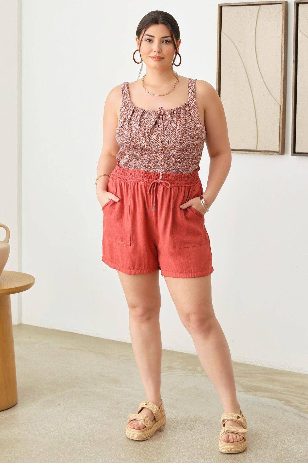 Zenobia Plus Size Drawstring Elastic Waist Shorts with Pockets - Dapper Deluxe Fashion