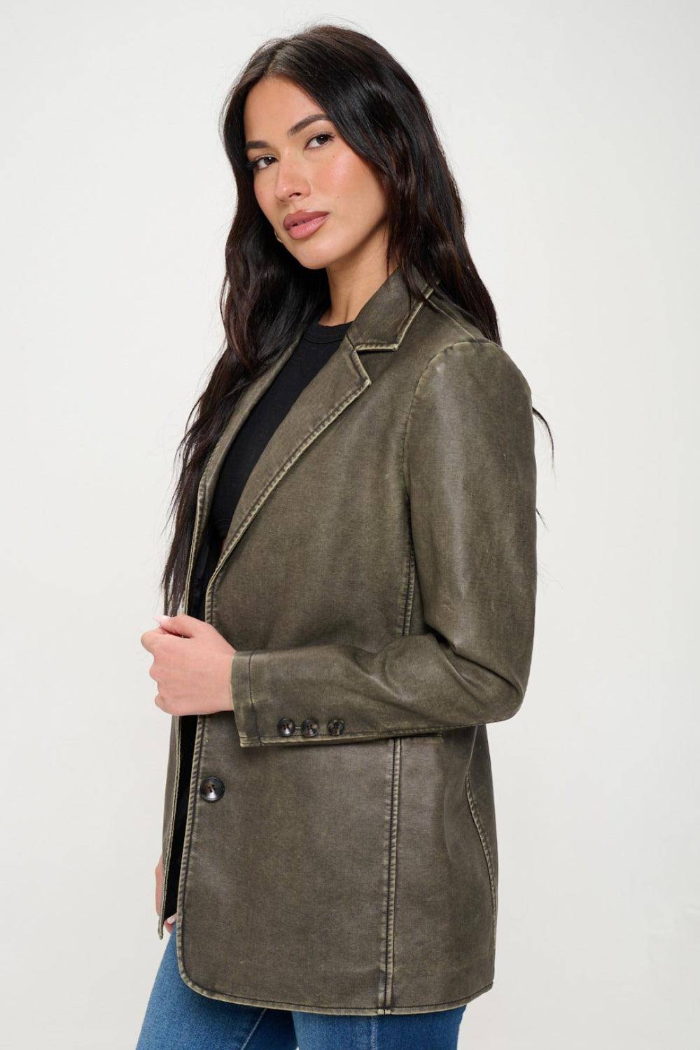 Rachel Single-Breasted Vegan Leather Blazer - Dapper Deluxe Fashion