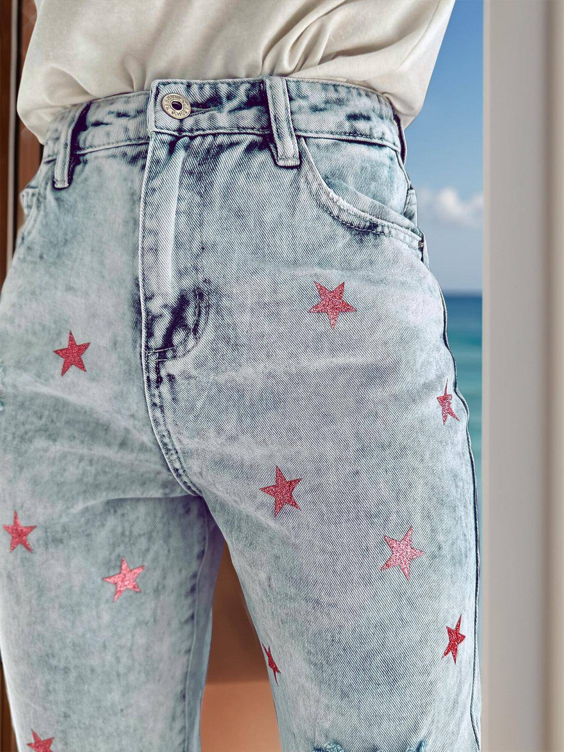 Women's Distressed Stars Jeans - Dapper Deluxe Fashion