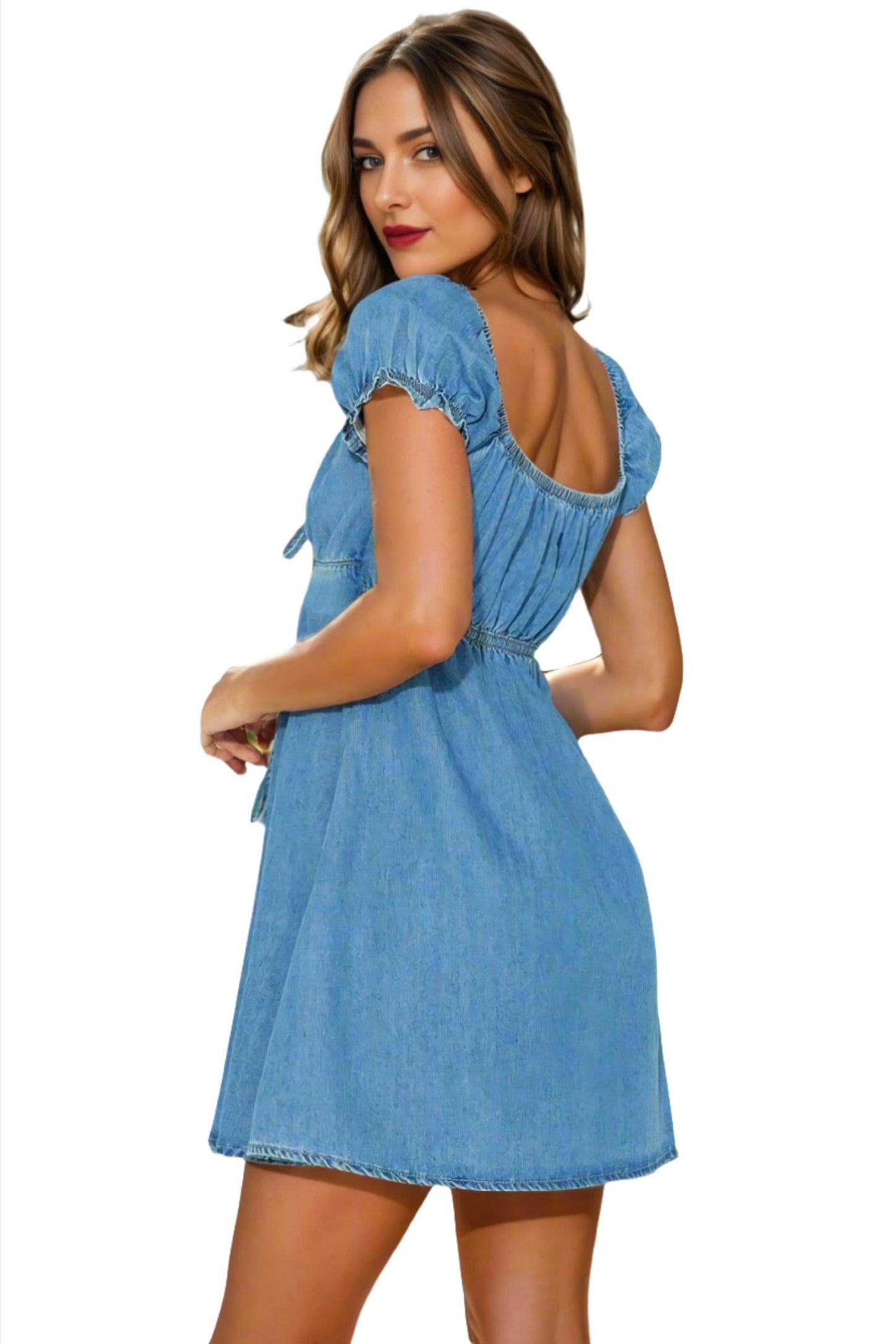 Babydoll Denim Mini Dress - Dapper Deluxe Fashion