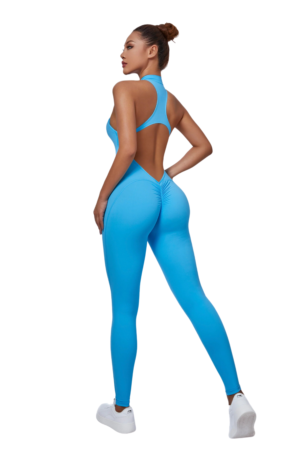 Mila Plunge-Zip Active Jumpsuit-Sky Blue