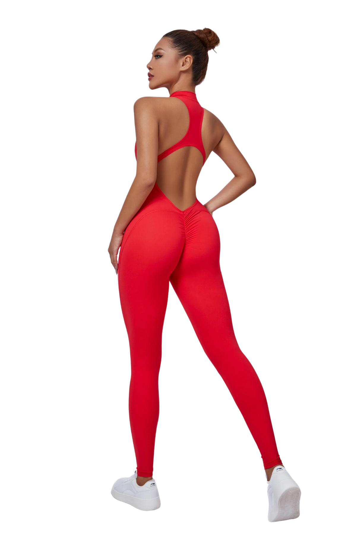 Mila Plunge-Zip Active Jumpsuit-Red