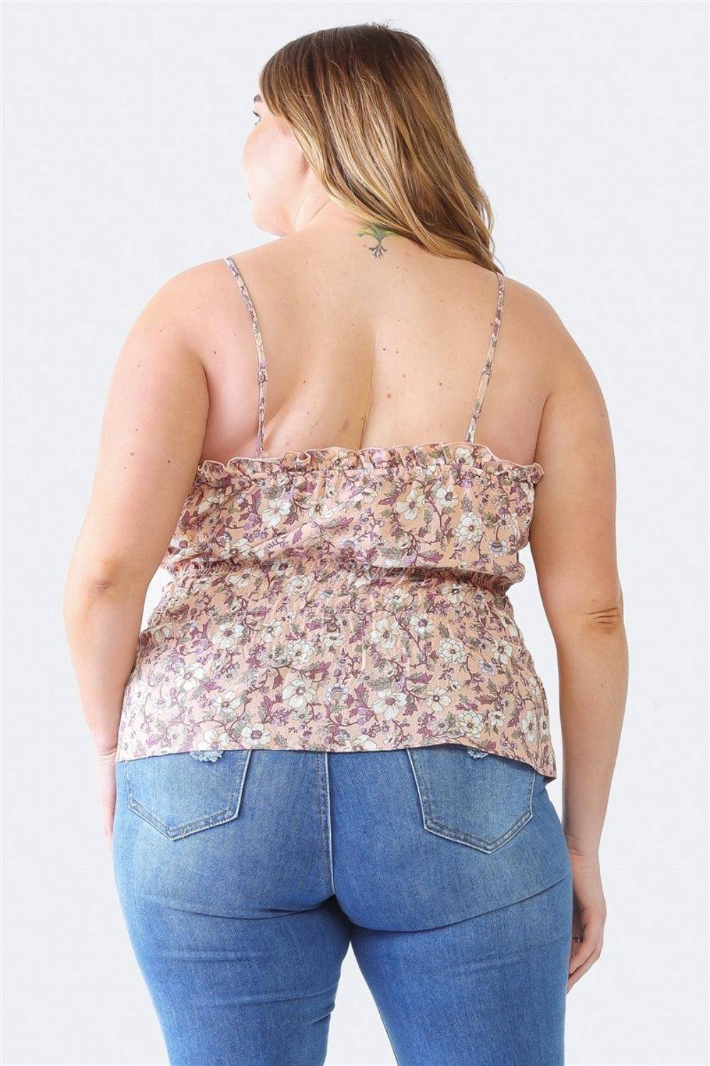 Zenobia Plus Size Frill Floral Square Neck Cami - Dapper Deluxe Fashion