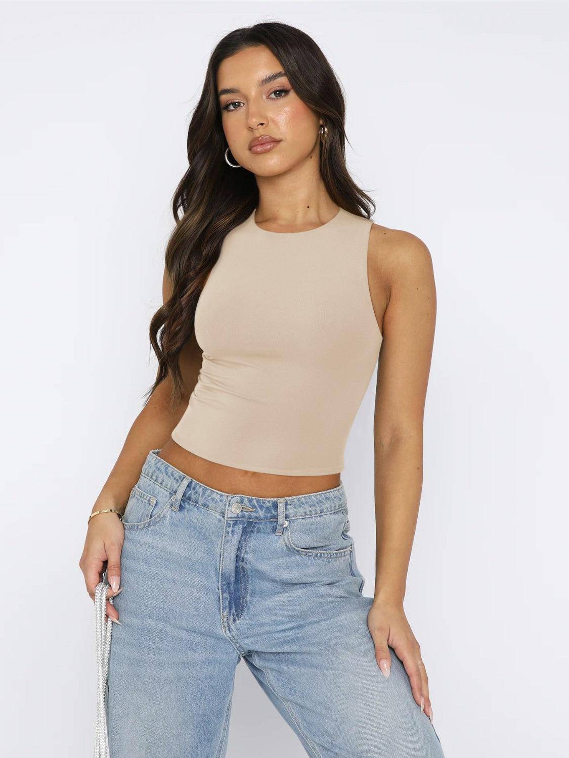 Round Neck Cropped Tank - Dapper Deluxe Fashion