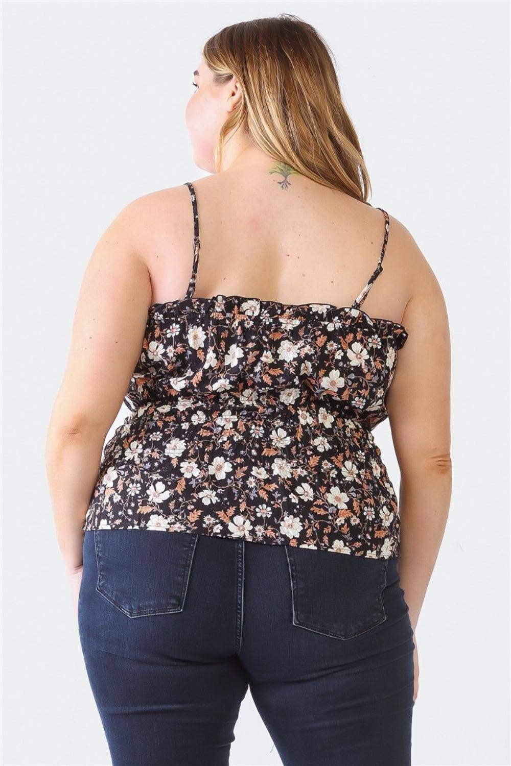 Zenobia Plus Size Frill Floral Square Neck Cami - Dapper Deluxe Fashion