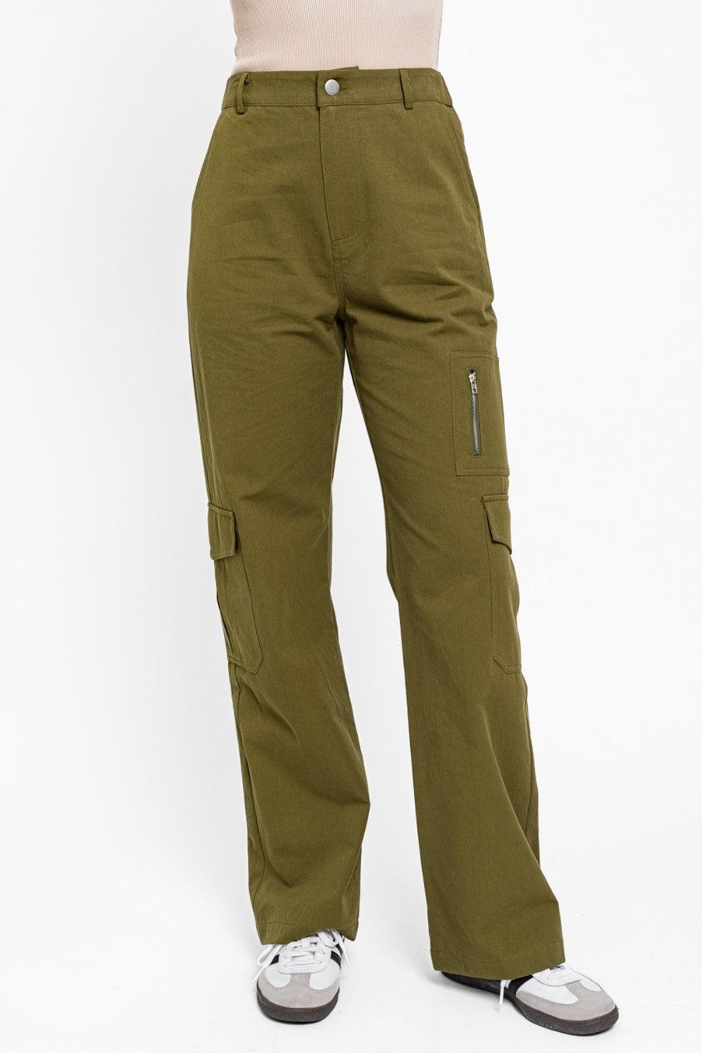 Le Lis High Waisted Wide Leg Cargo Pants with Pockets - Dapper Deluxe Fashion