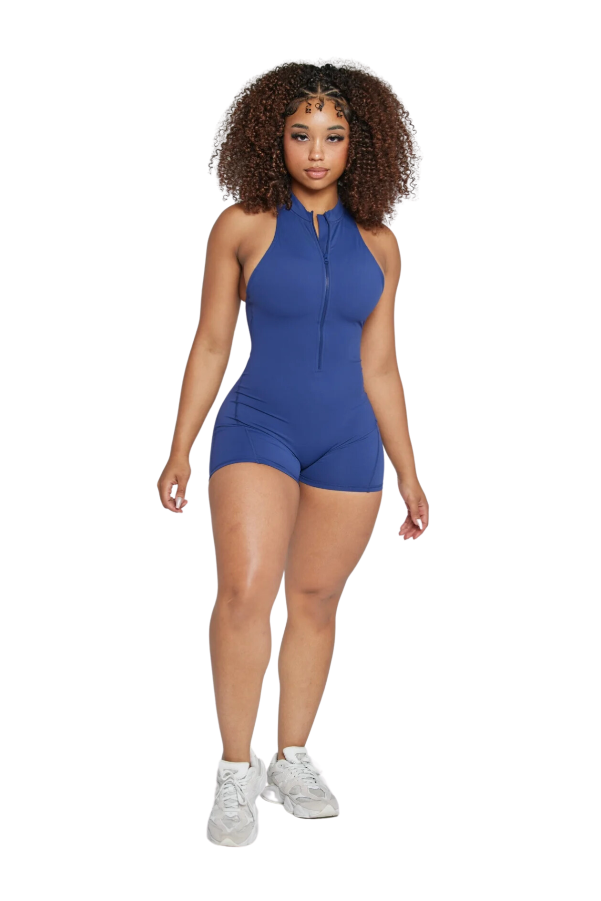 Mila Plunge-Zip Active Romper-Navy