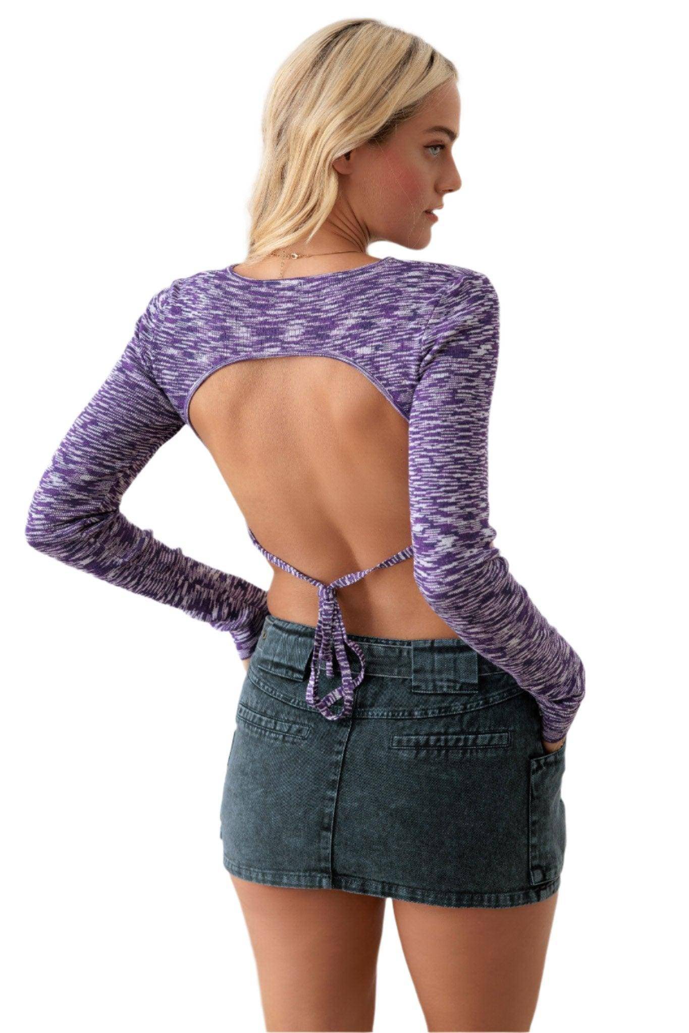 Vibrant Purple Open-Back Knit Chic Crop Top - Dapper Deluxe Fashion