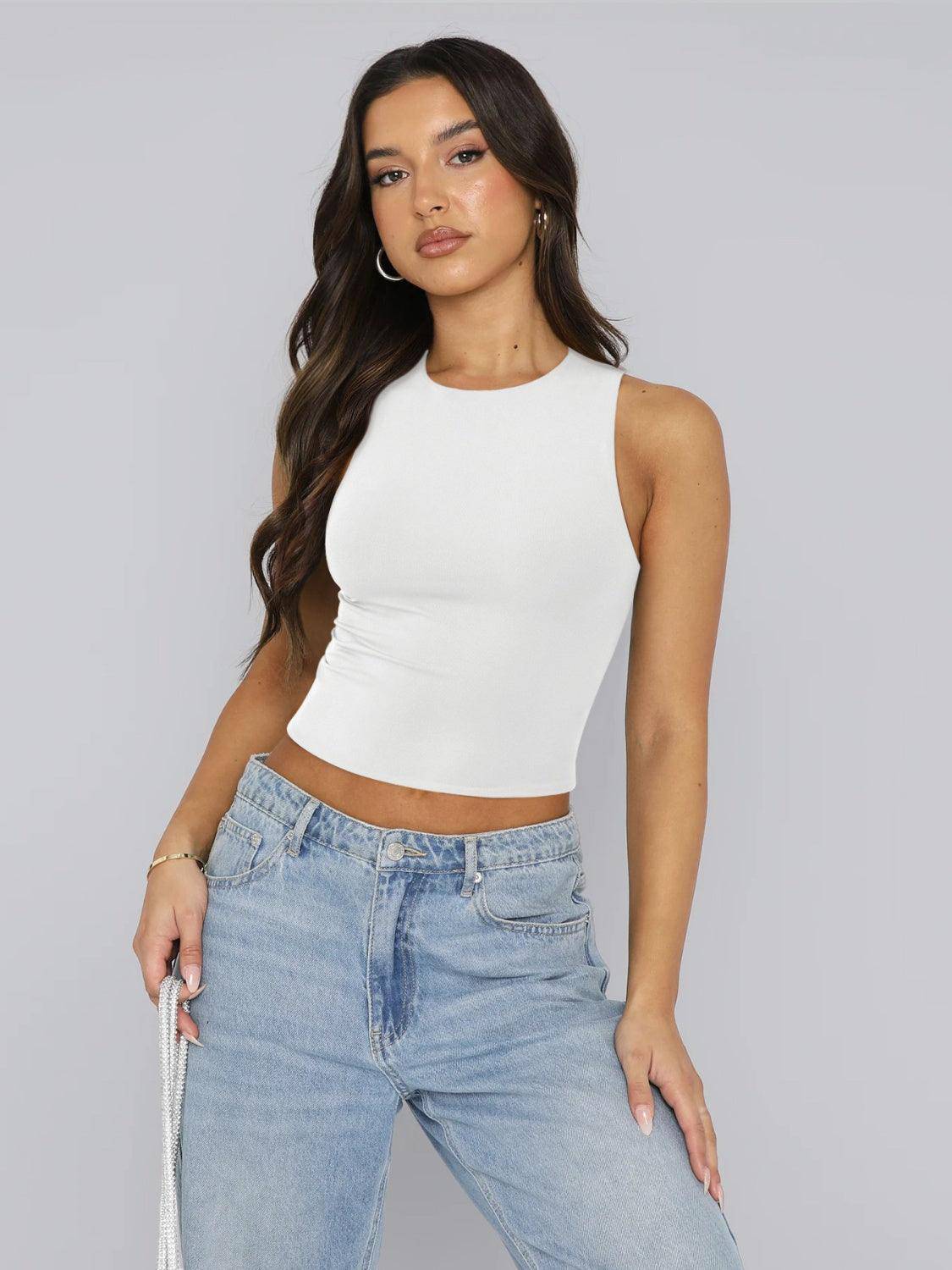 Round Neck Cropped Tank - Dapper Deluxe Fashion