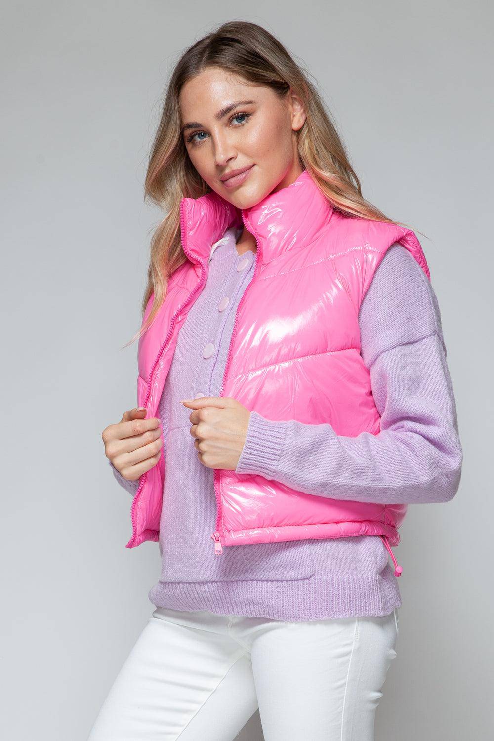 Haute Glossy Puffer Cropped Vest - Dapper Deluxe Fashion