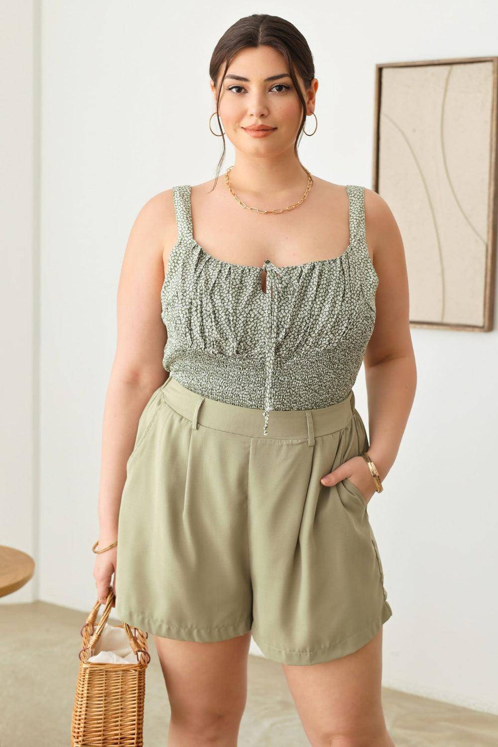 Zenobia Plus Size Half Elastic Waist Shorts with Pockets - Dapper Deluxe Fashion