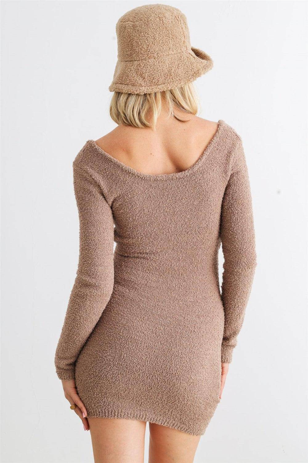 HERA COLLECTION Fluffy Bow Cut-Out Detail Long Sleeve Mini Dress - Dapper Deluxe Fashion