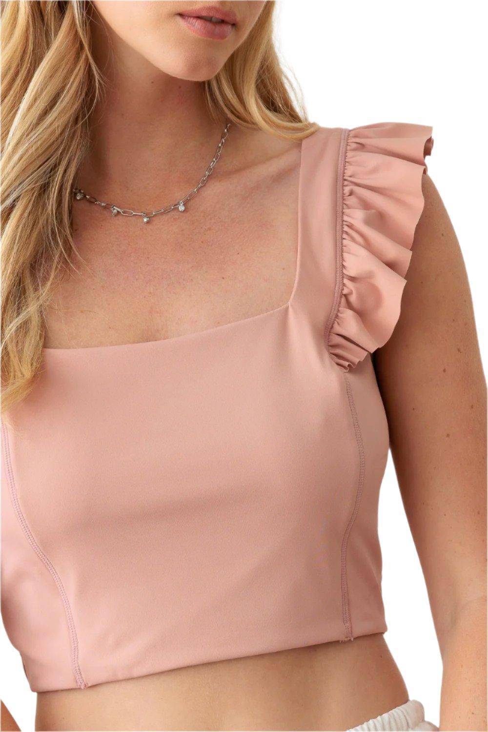 Ruffled Cap Sleeve Square Neck Crop Top - Dapper Deluxe Fashion