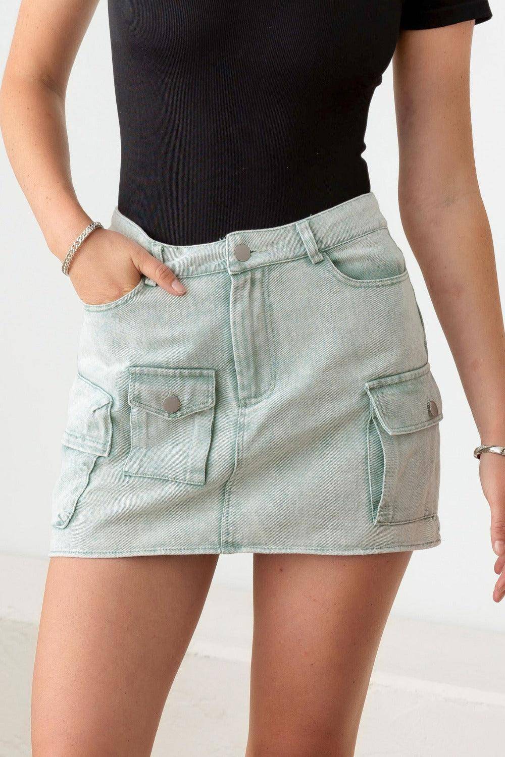 Le Lis High Waist Cargo Denim Mini Skirts - Dapper Deluxe Fashion