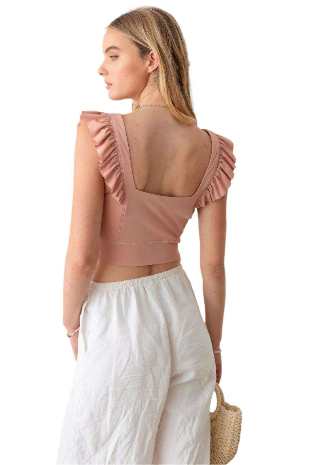 Ruffled Cap Sleeve Square Neck Crop Top - Dapper Deluxe Fashion