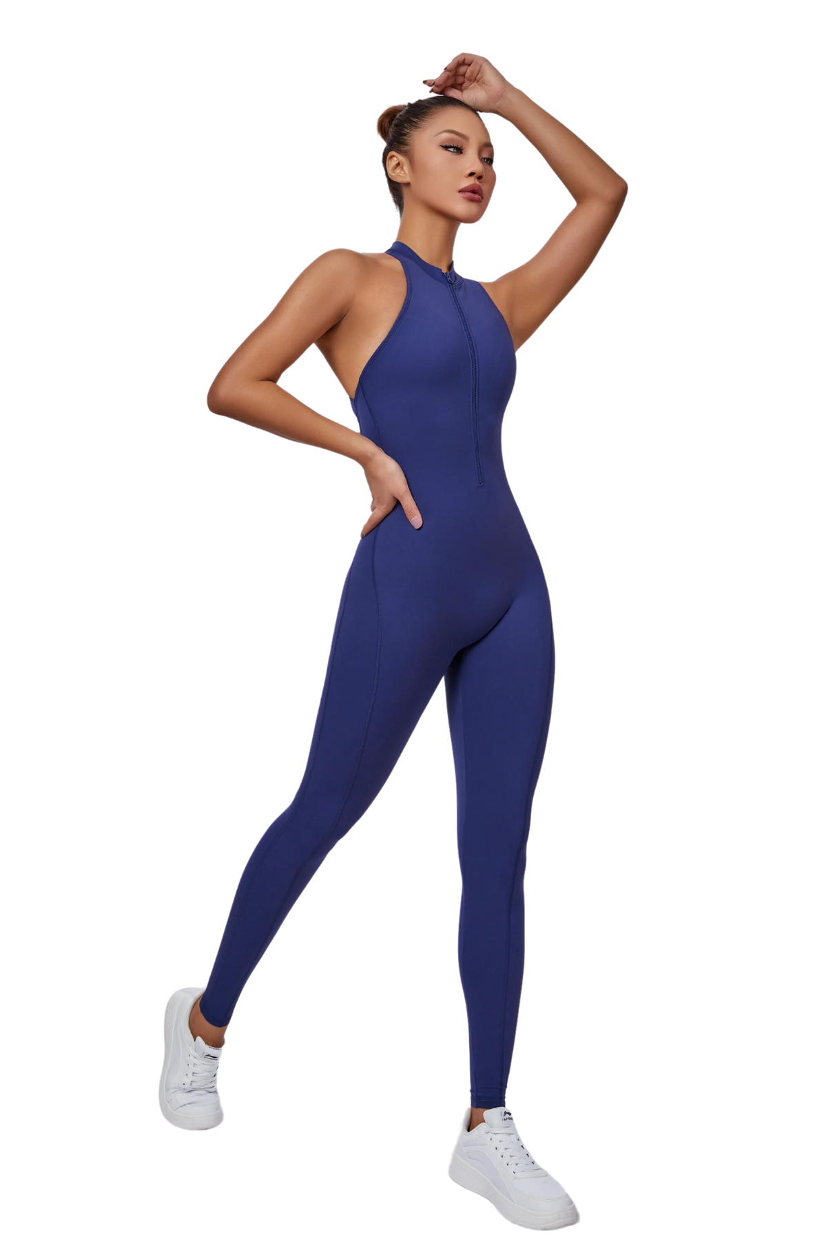 Mila Plunge-Zip Active Jumpsuit-Navy