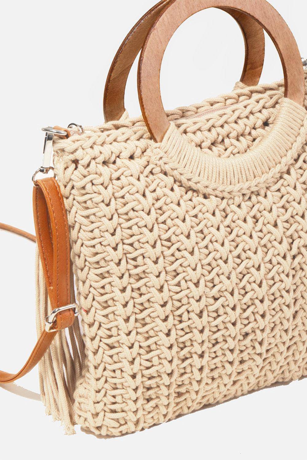 Crochet Knit Convertible Tote Bag with Tassel - Dapper Deluxe Fashion