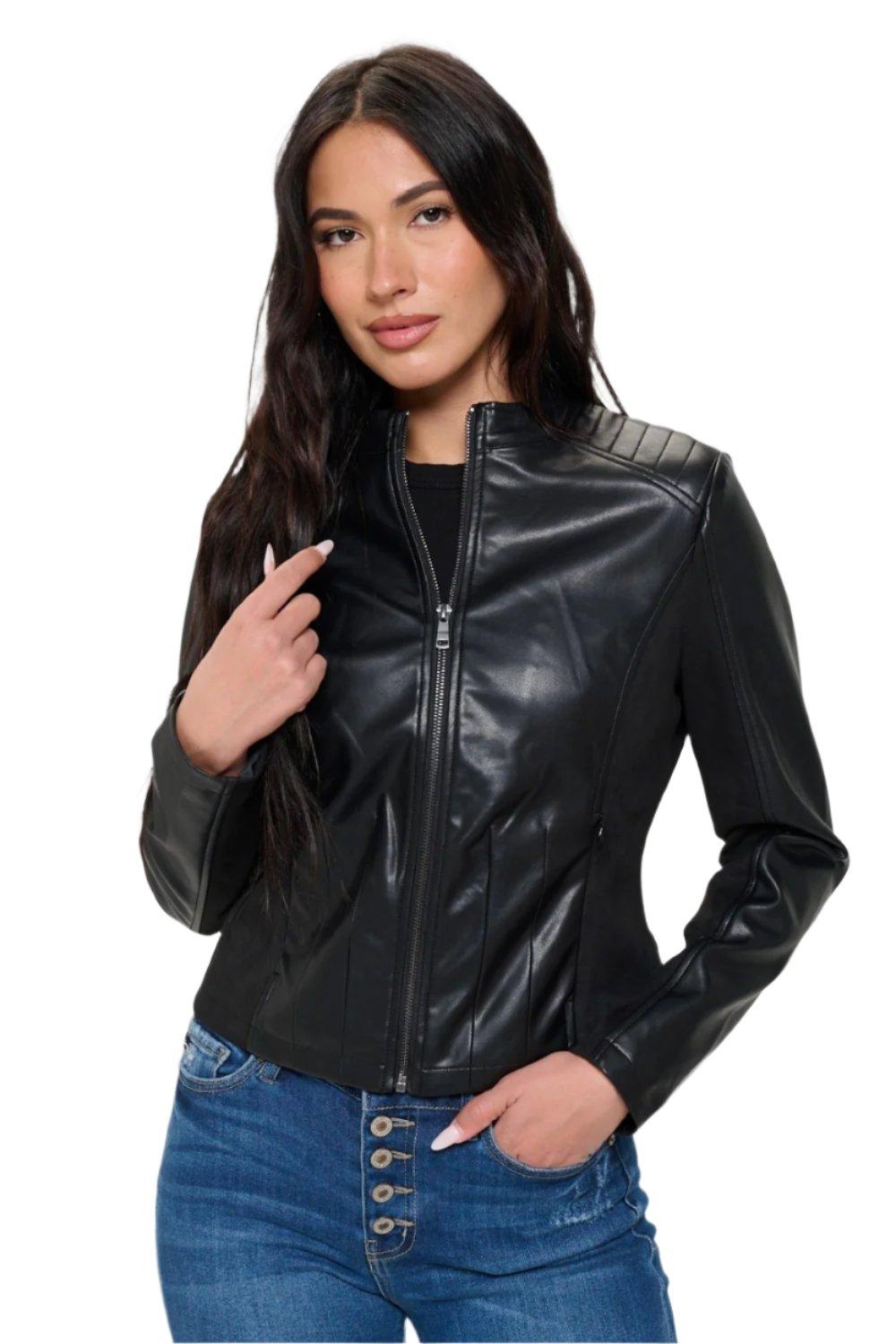 Valerie Zip Up Moto Jacket in Black - Dapper Deluxe Fashion