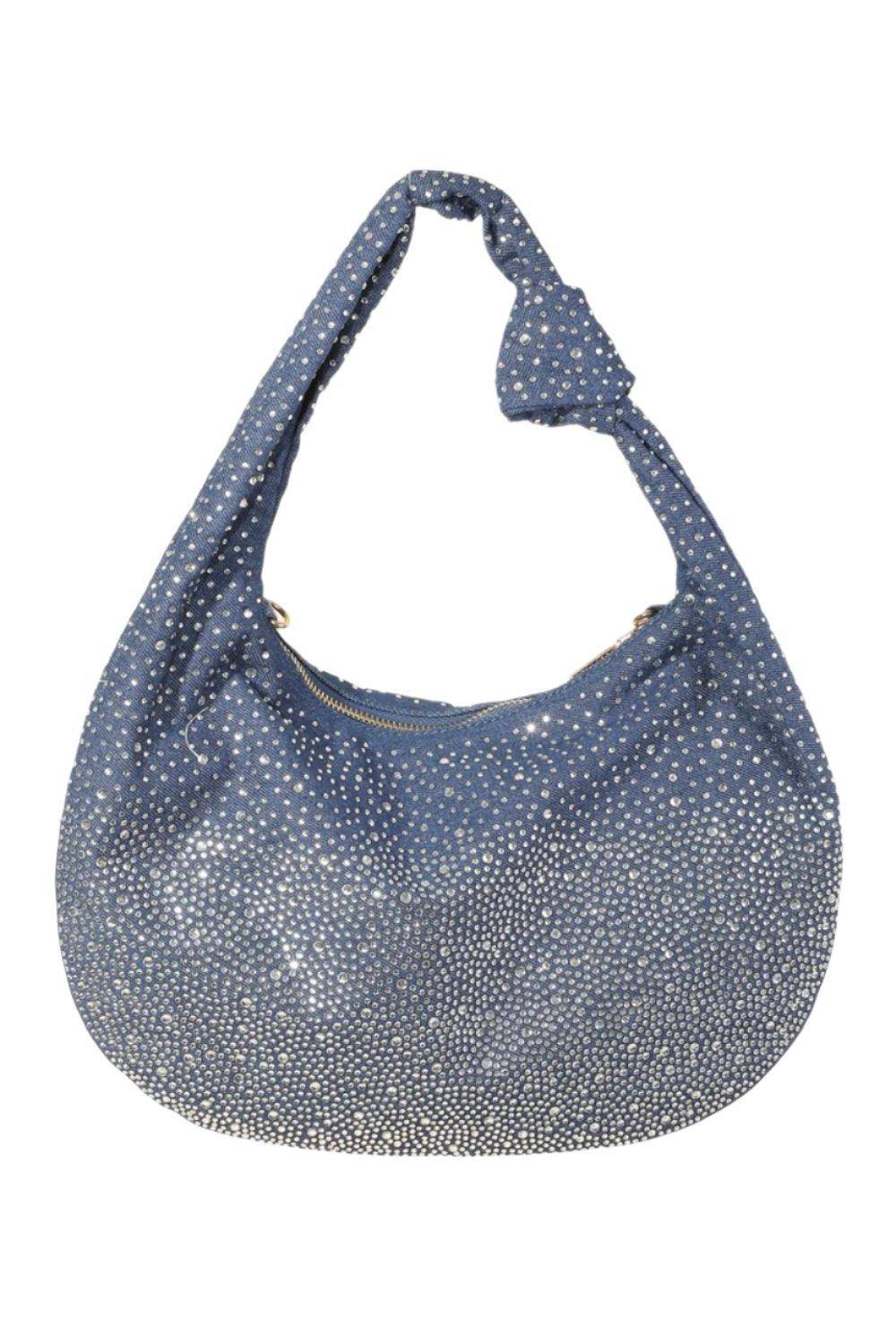 Rhinestone Studded Hobo Mini Bag - Dapper Deluxe Fashion