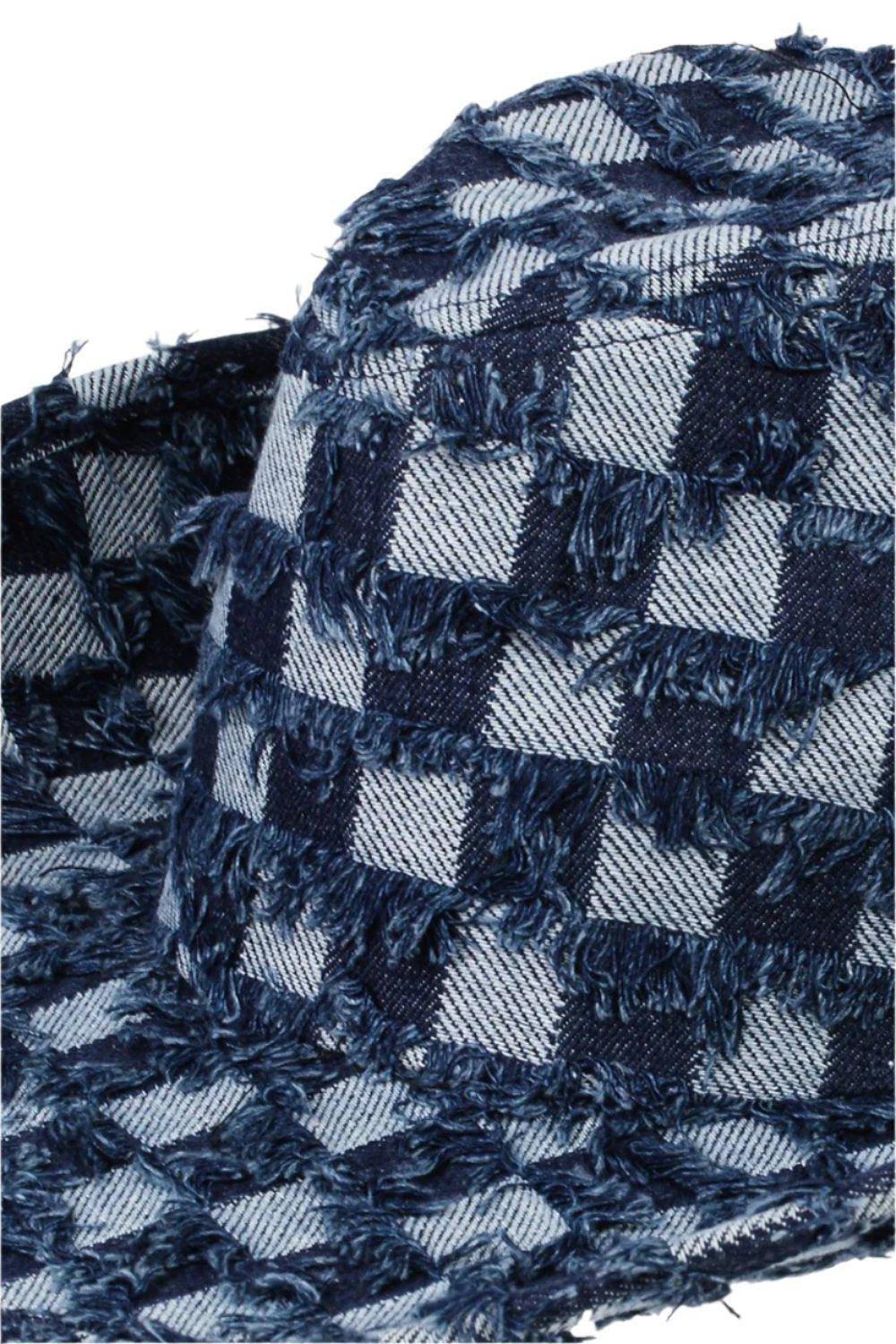 Checkered Fringe Denim Cowboy Hat - Dapper Deluxe Fashion