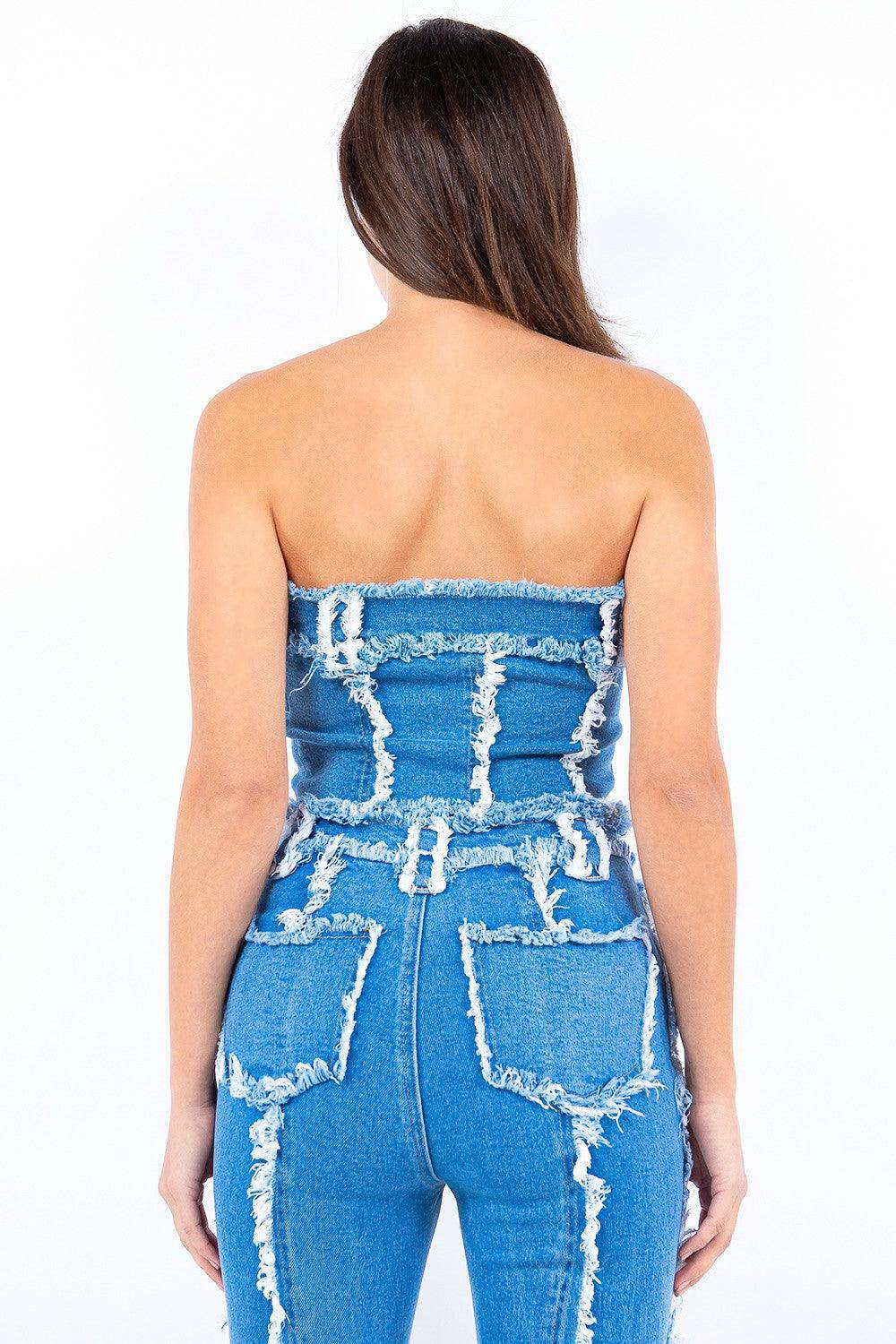 Frayed Edge Denim Crop Top - Dapper Deluxe Fashion