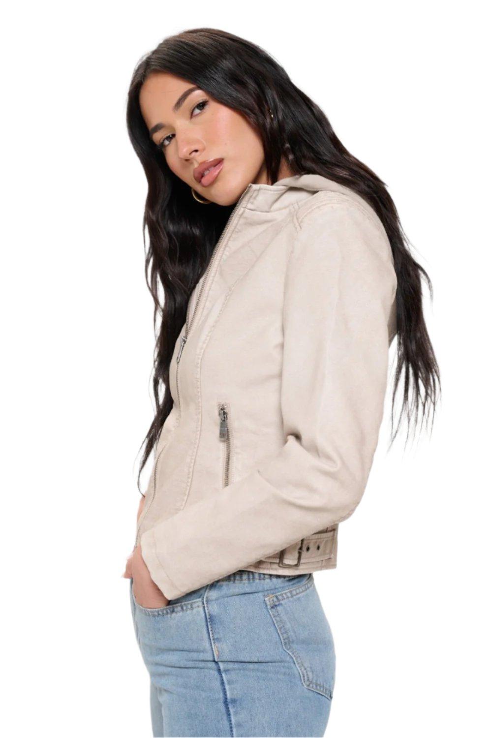 Lorenza Zip Up Hooded Jacket in Cream - Dapper Deluxe Fashion