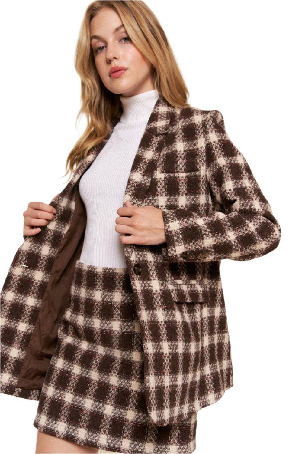 As If! Brushed One Button Plaid Blazer - Dapper Deluxe Fashion