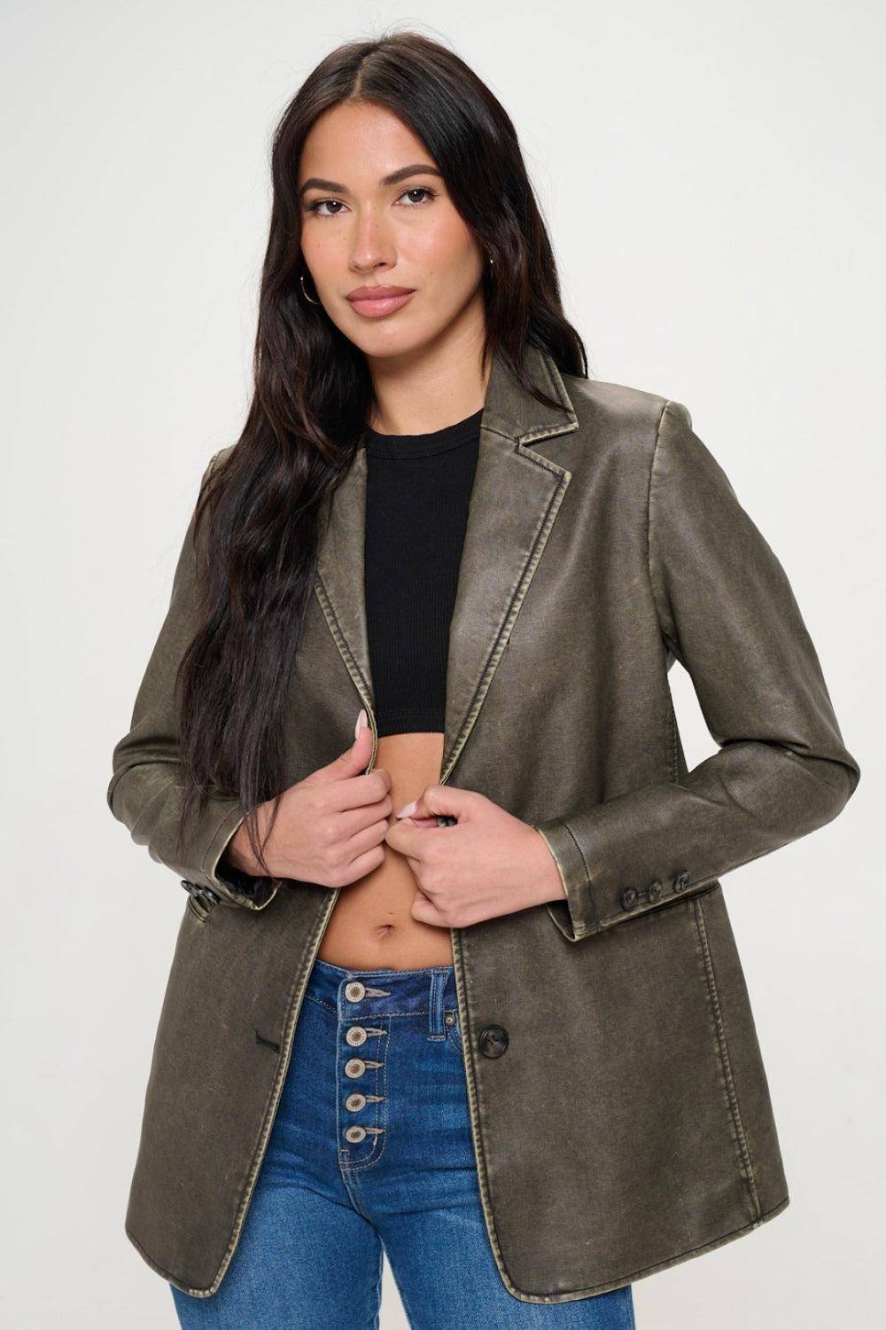 Rachel Single-Breasted Vegan Leather Blazer - Dapper Deluxe Fashion