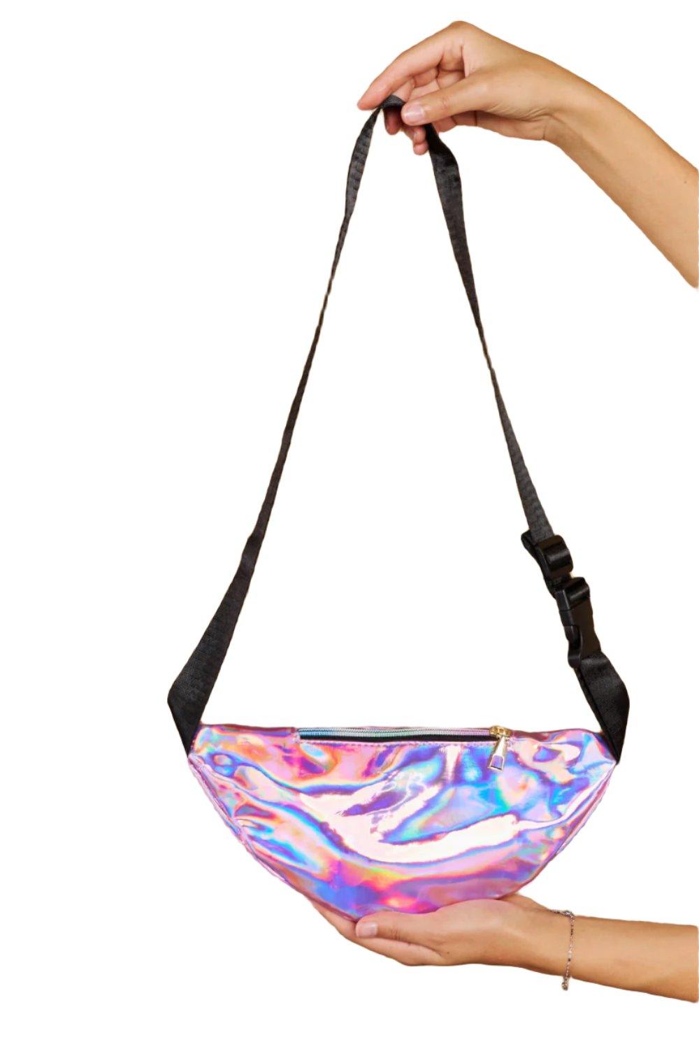 Holographic Double Zipper Fanny Pack in Hot Pink - Dapper Deluxe Fashion