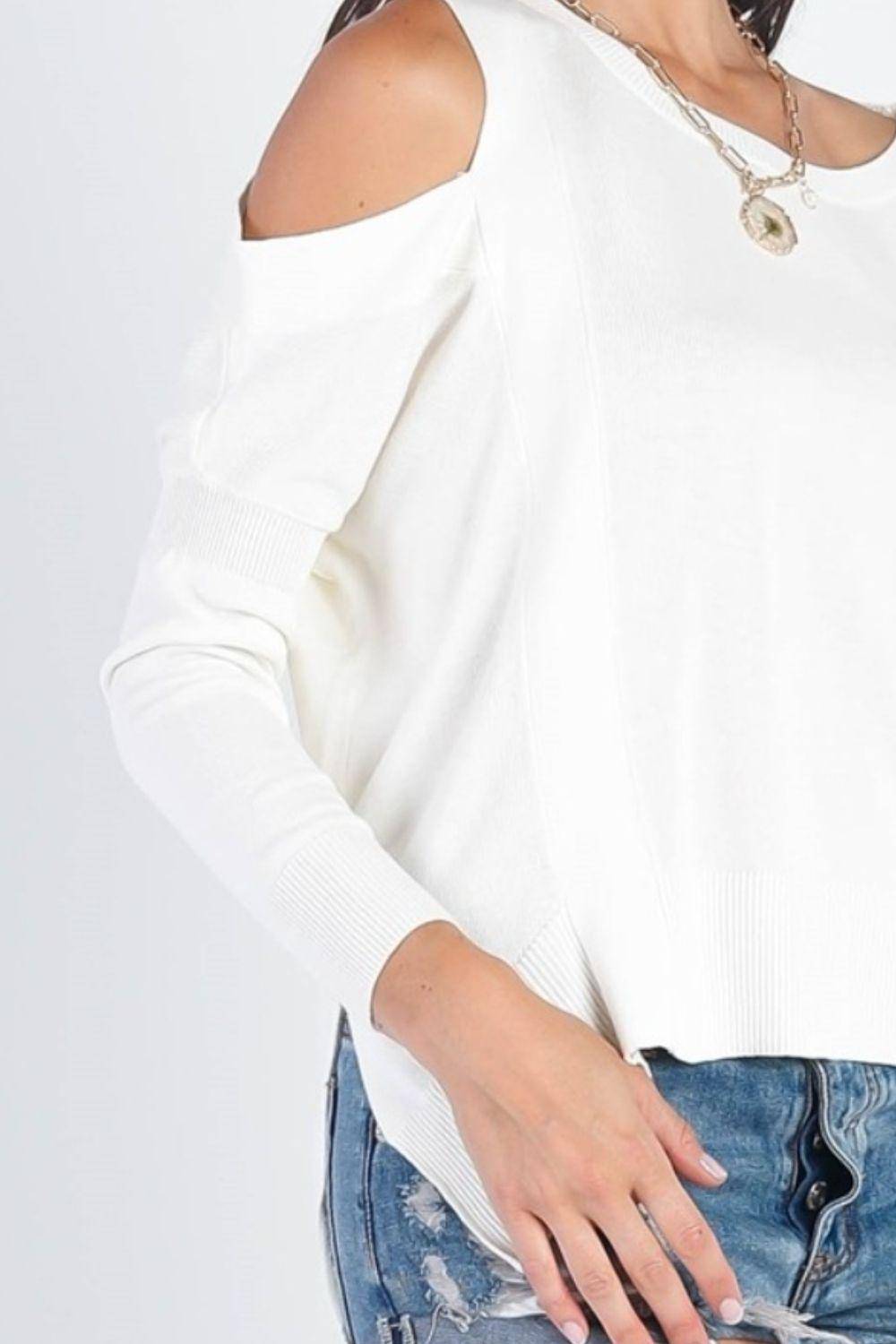 UNIQ Cold Shoulder Long Sleeve Knit Top - Dapper Deluxe Fashion