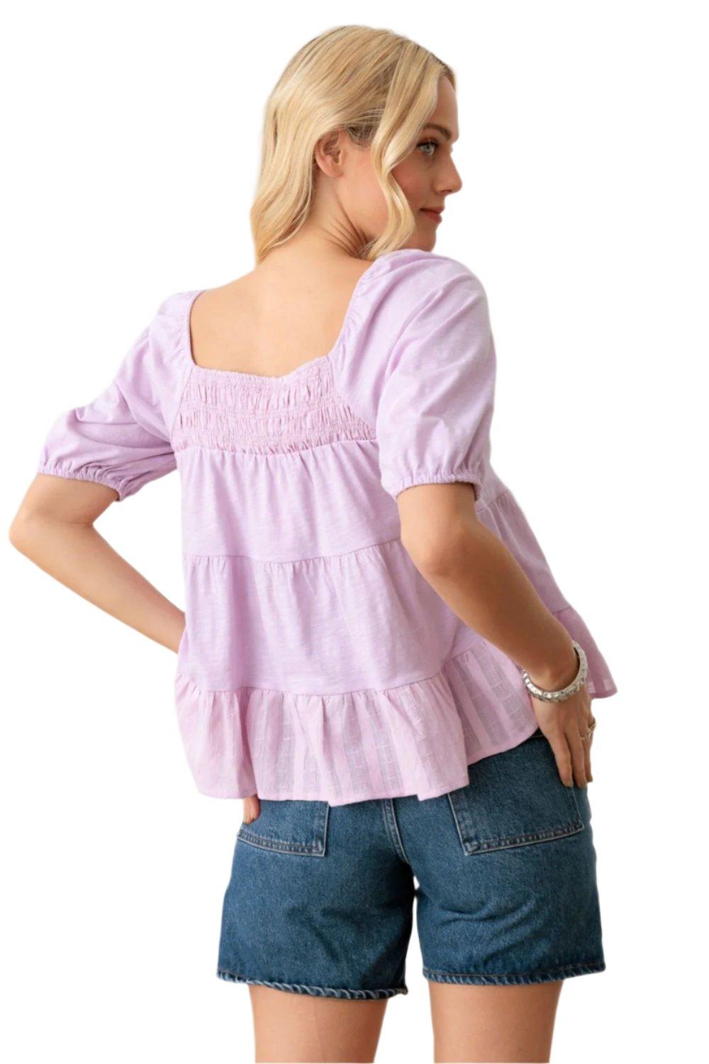 Puff Sleeve Smocked Ruffle Hem Top - Dapper Deluxe Fashion