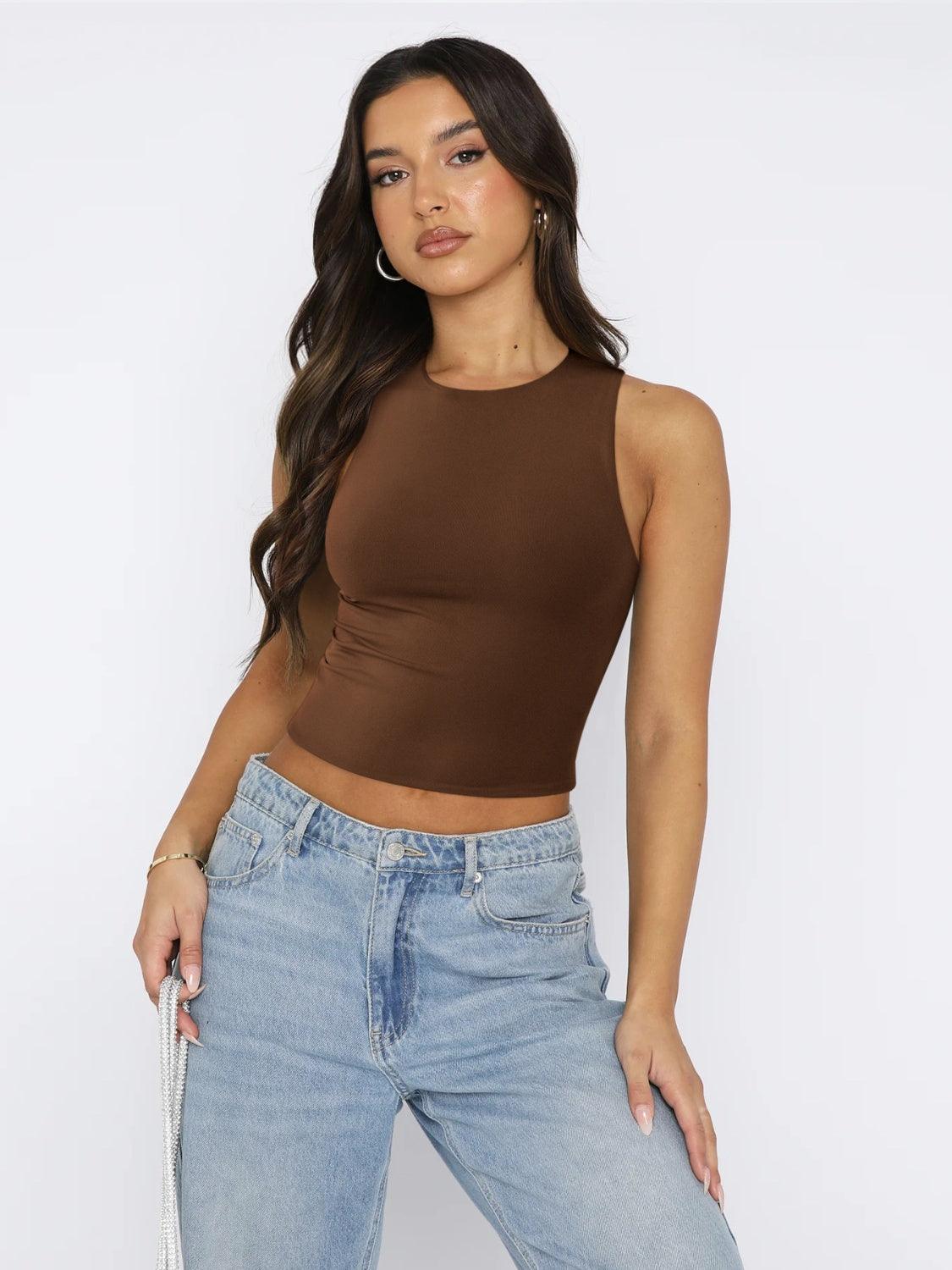 Round Neck Cropped Tank - Dapper Deluxe Fashion